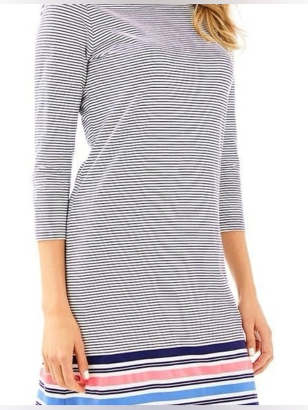 Lilly Pulitzer Noelle Dress in True Navy Bayside Stripe Engineered Size XL NWT